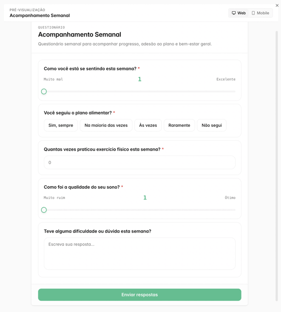 Questionário de acompanhamento semanal do paciente